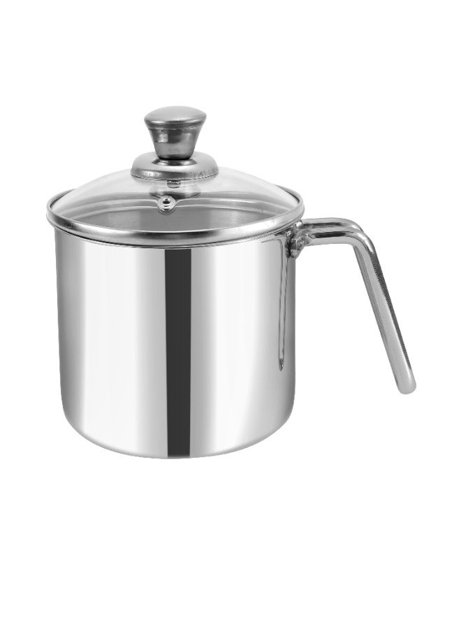 Vinod Platinum Triply Stainless Steel Milk Pot 14 cm (2 Litre) with Handle, Glass Lid & Steam Vent | Use as Milk Boiler & Milk Boiling Pot, Tea Pan and Coffee Warmer | Gas & Induction Compatible - Image 1